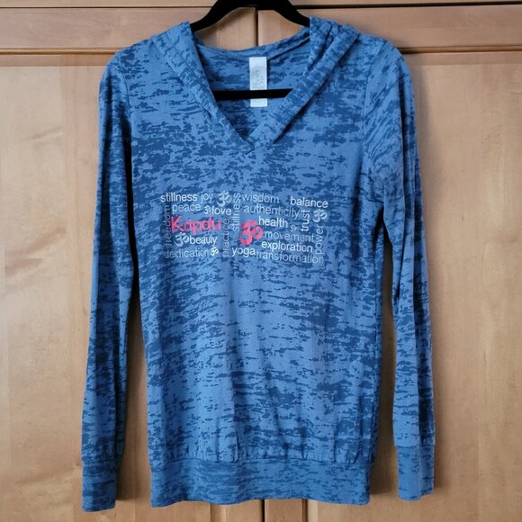 Ancient Language Tops - Ancient Language Long Sleeve Blue Burnout Kripalu Hoodie - S